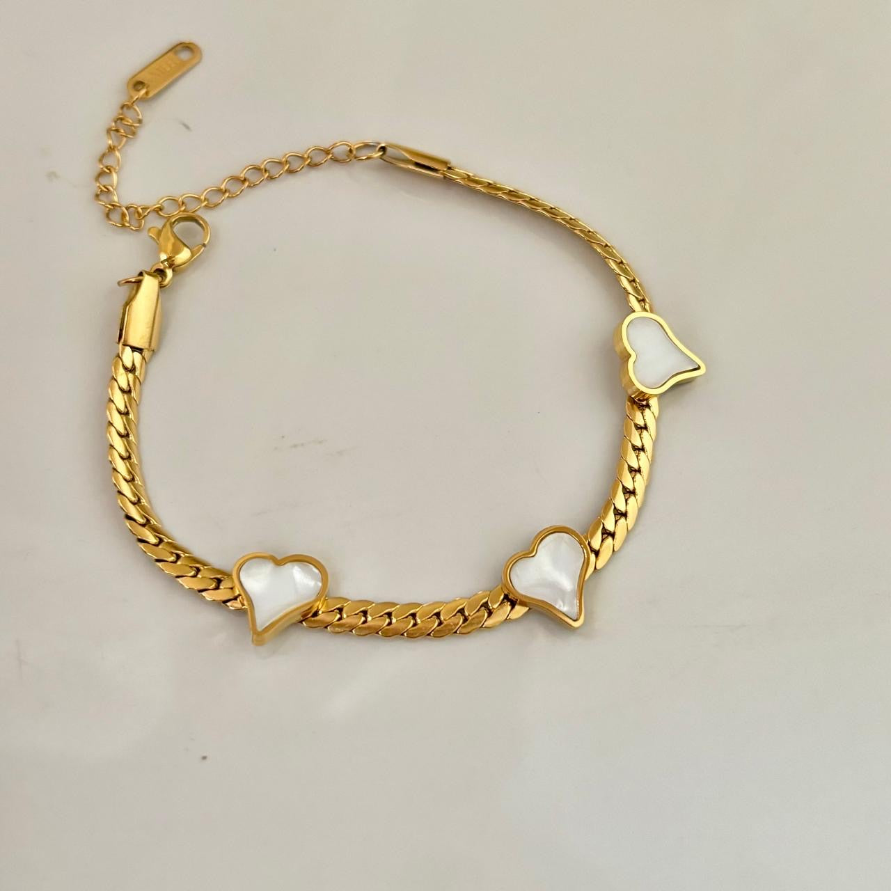 White Dainty Heart Braided Bracelet -18K
