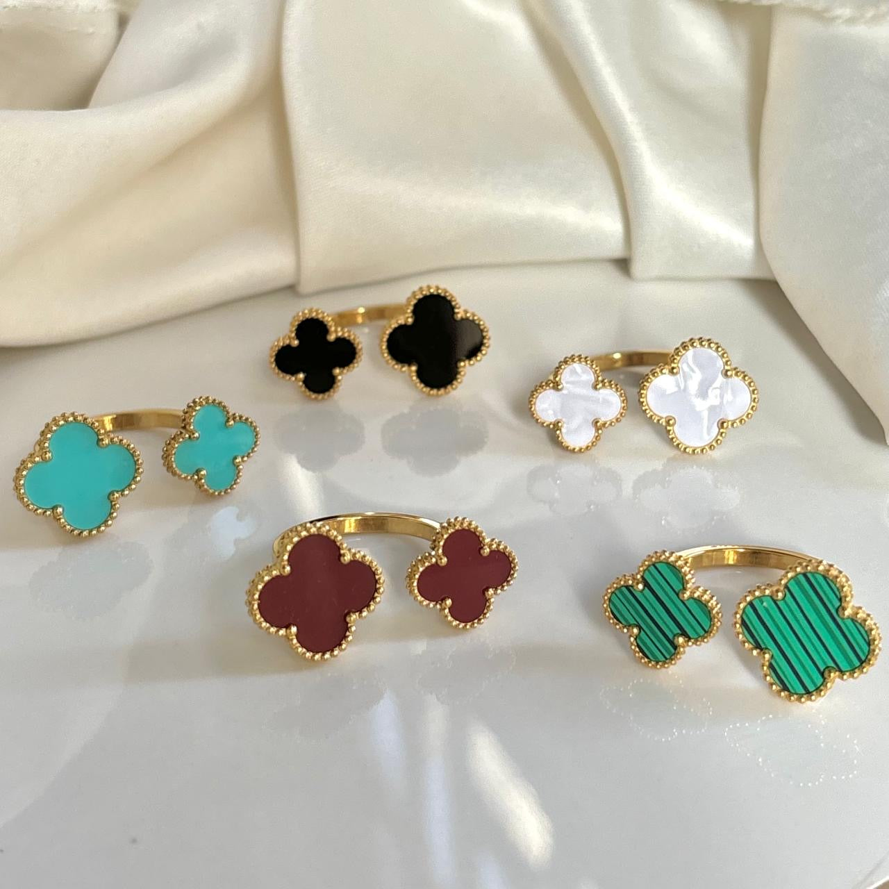 Maroon Floating Clover- Between The Finger Ring -18K