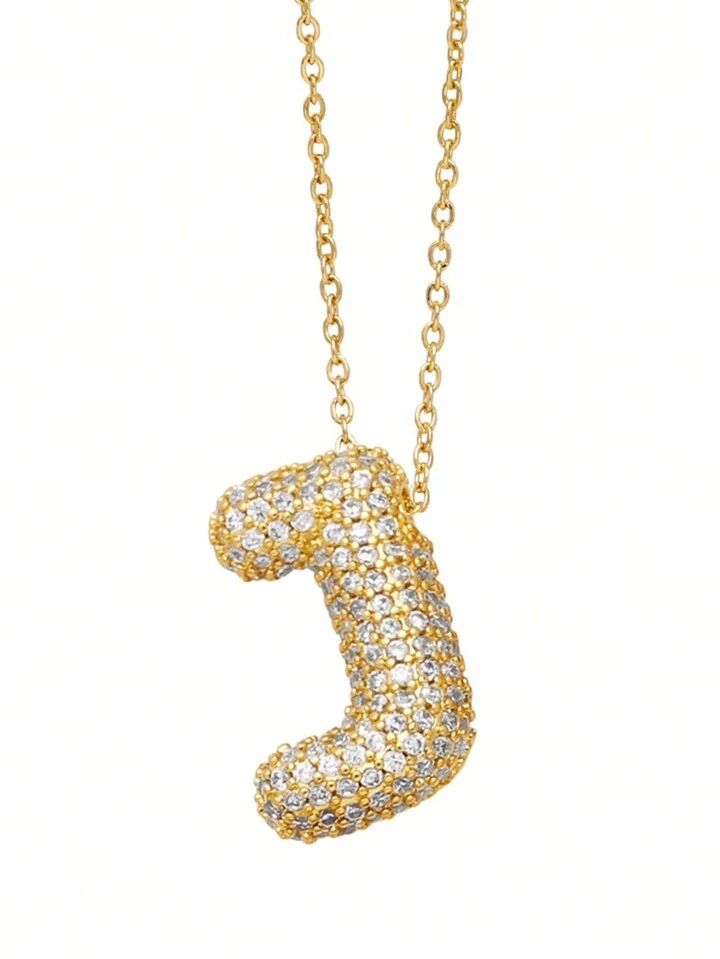 Paved Puffy Initial Necklace -18K