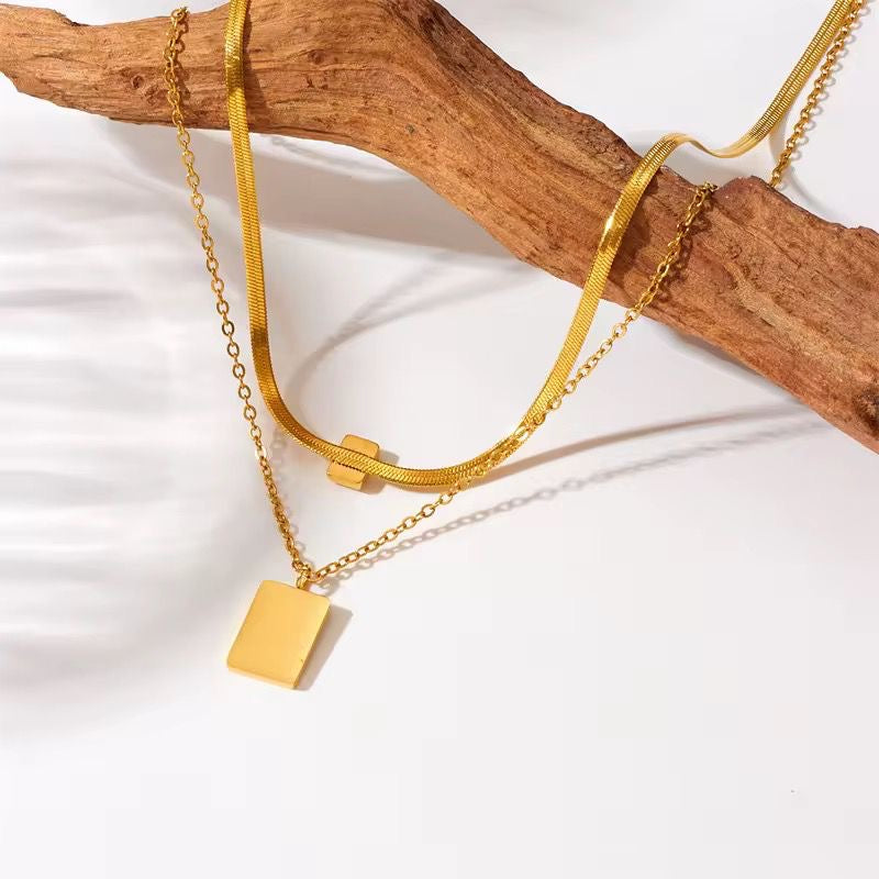 Emerald X Shell Stacked Layered Necklace -18K
