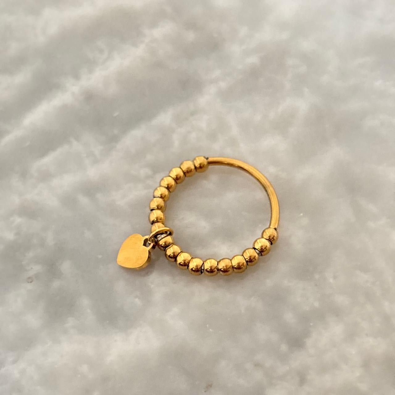Dainty Heart Charm Ring -Pink X Gold
