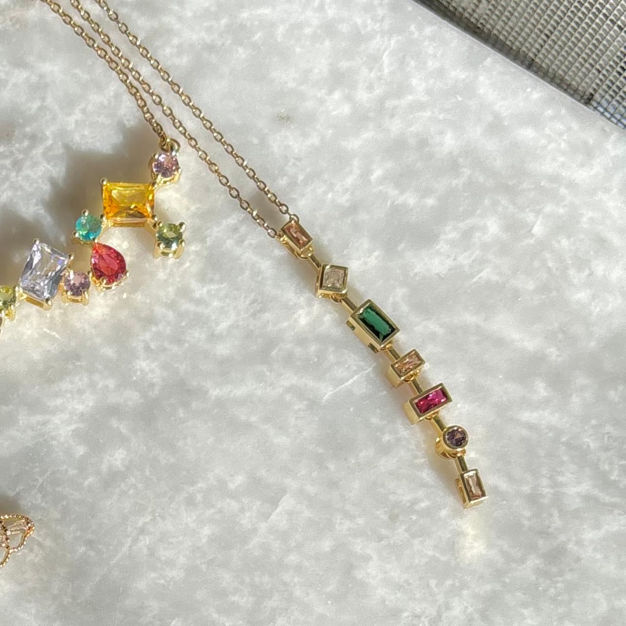 Multi Gem Lariat Necklace