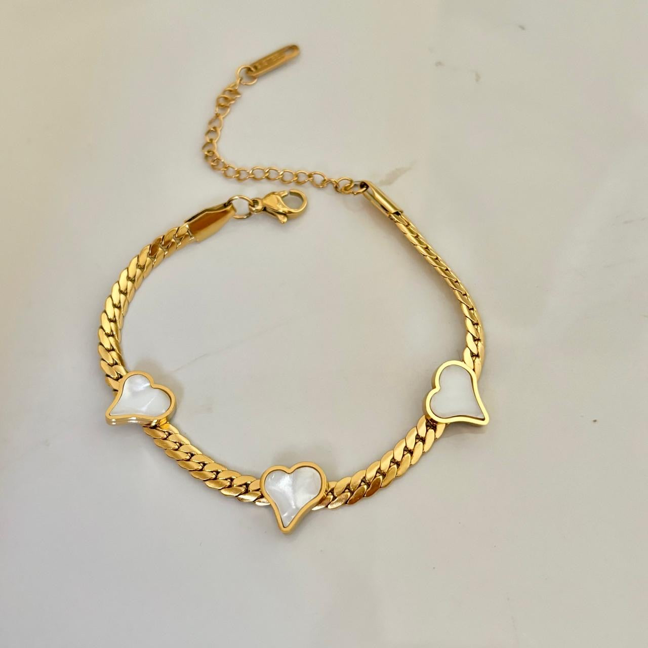 White Dainty Heart Braided Bracelet -18K