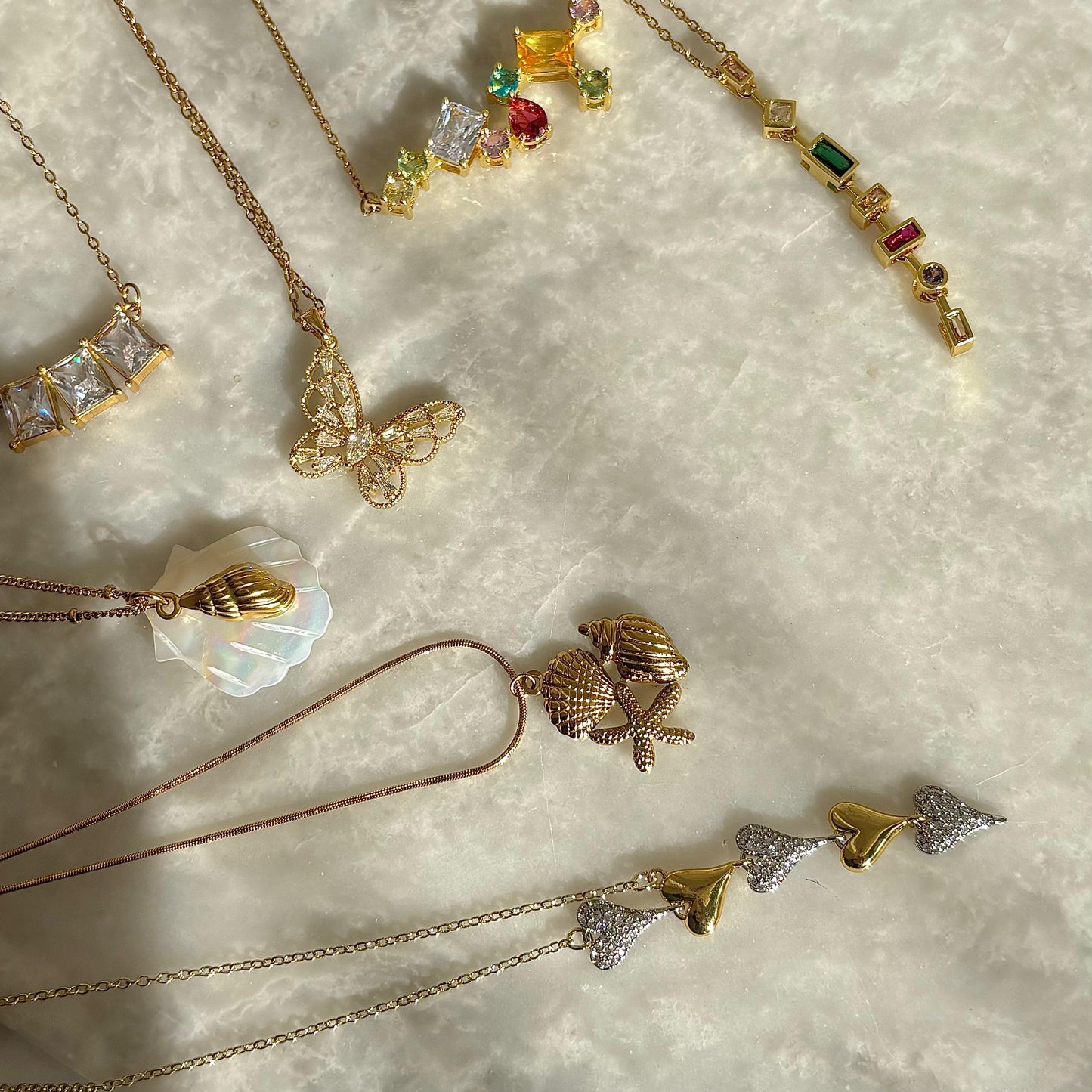 Esme Heart Diamante Lariat Necklace