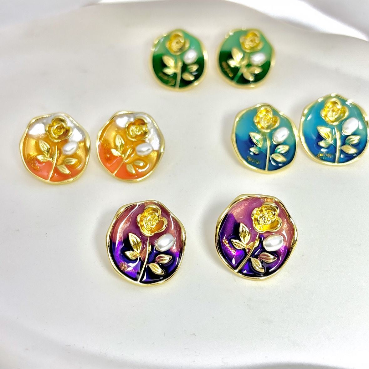 Enchanted Rose Studs -Ocean Blue