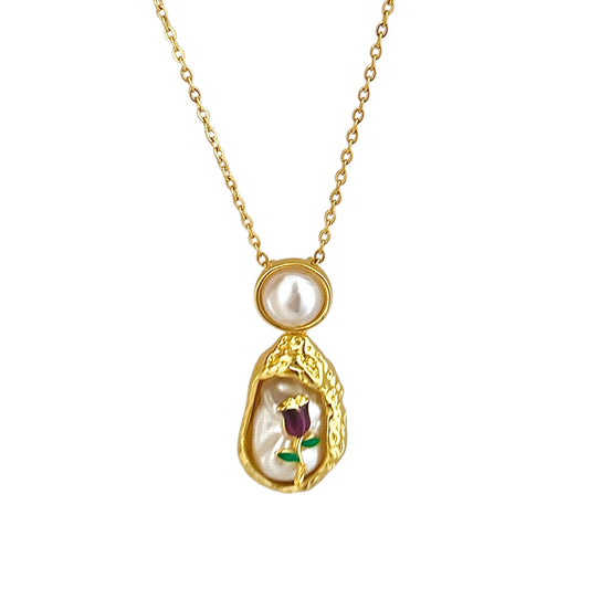 Madonna Pearl X Rose Necklace -18K