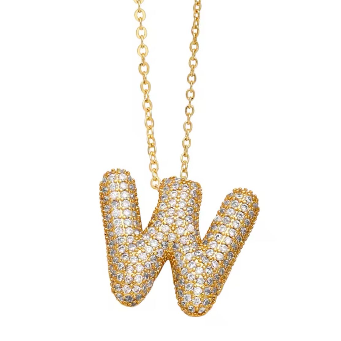 Paved Puffy Initial Necklace -18K