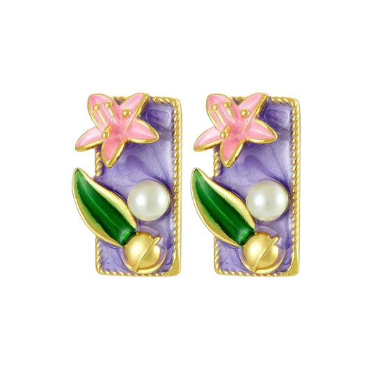 Fairycore Lily Studs -Hand Painted