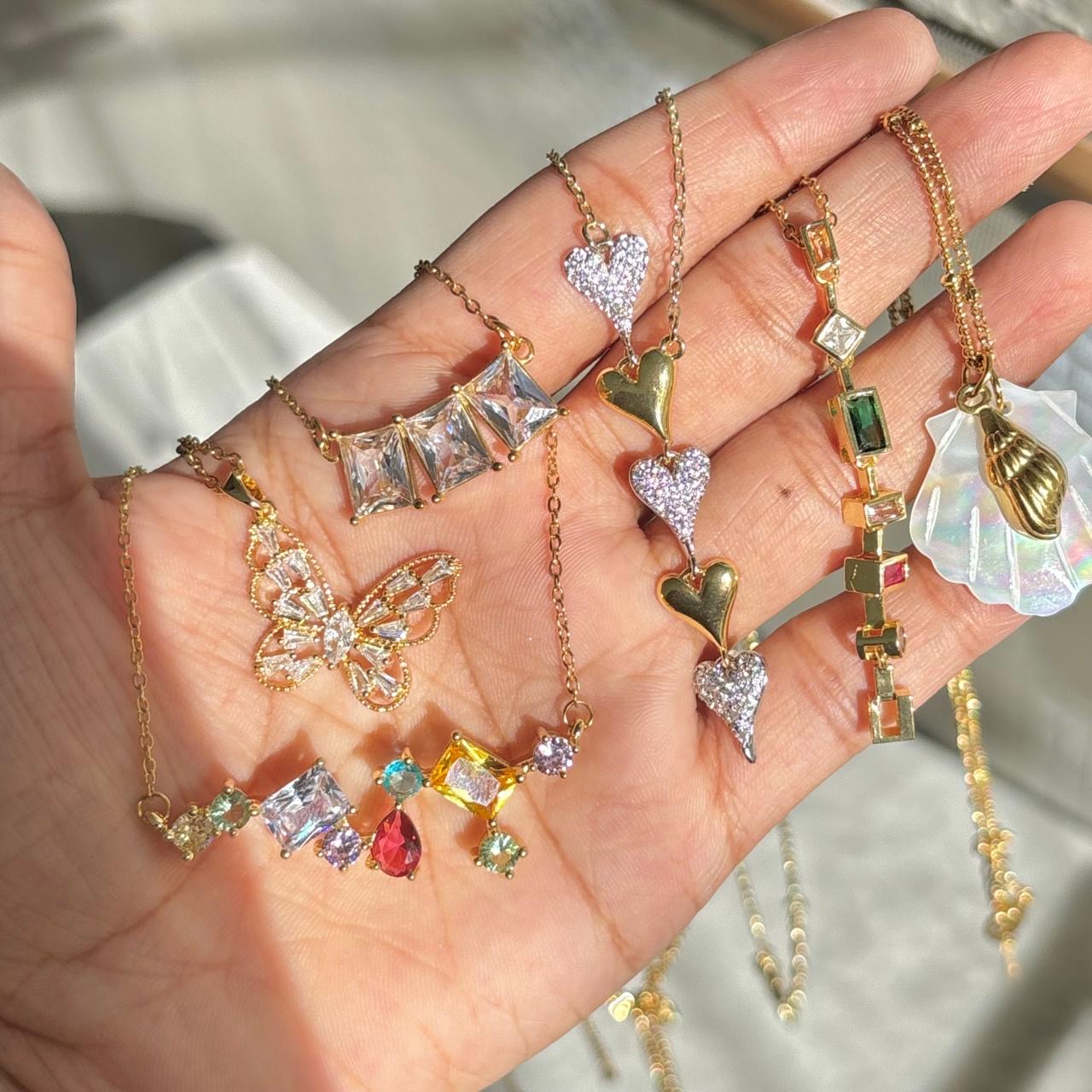 Esme Heart Diamante Lariat Necklace