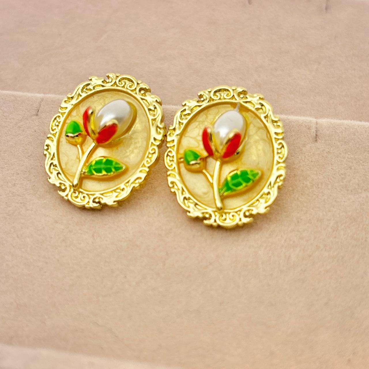 Whimsy Flora Studs -Hand Painted | Butter Yellow