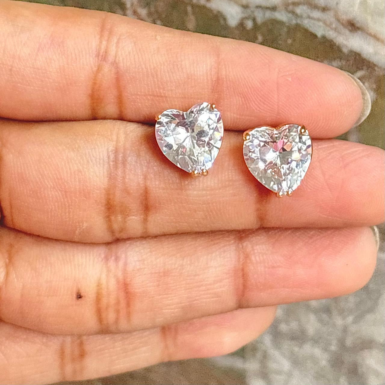 Crystal Heart Studs -8A Zircon