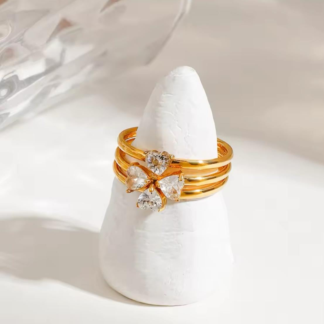 Hearty-Bow Diamond Crystal Ringset -18K