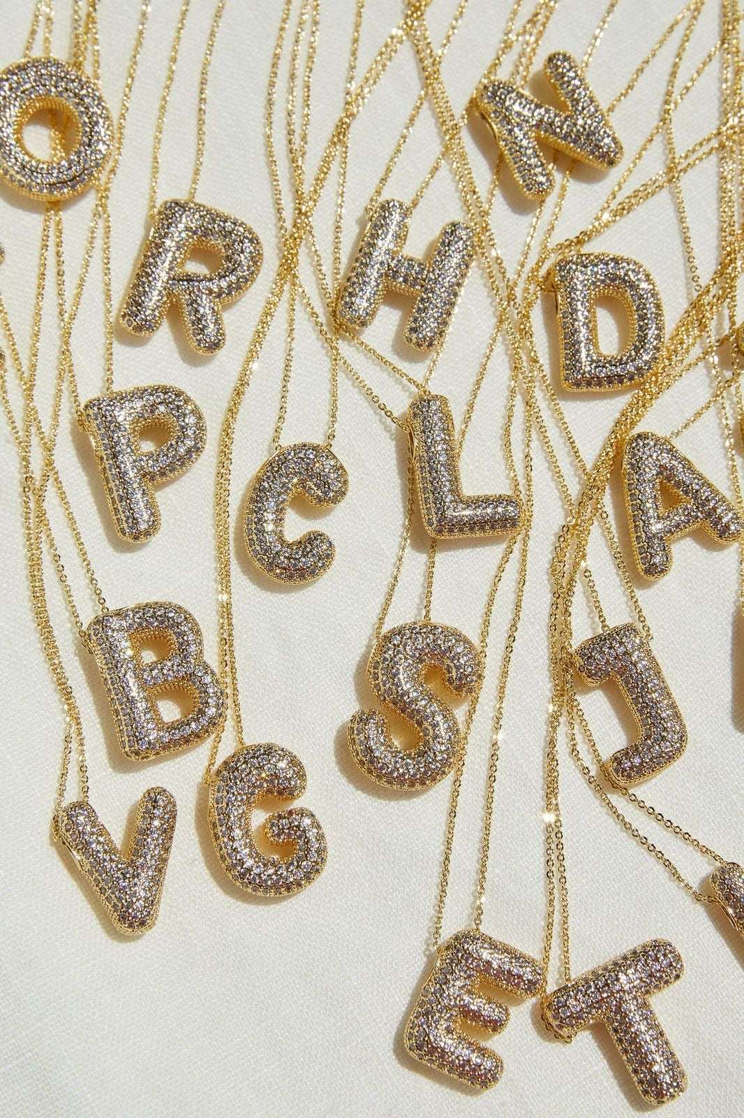 Paved Puffy Initial Necklace -18K