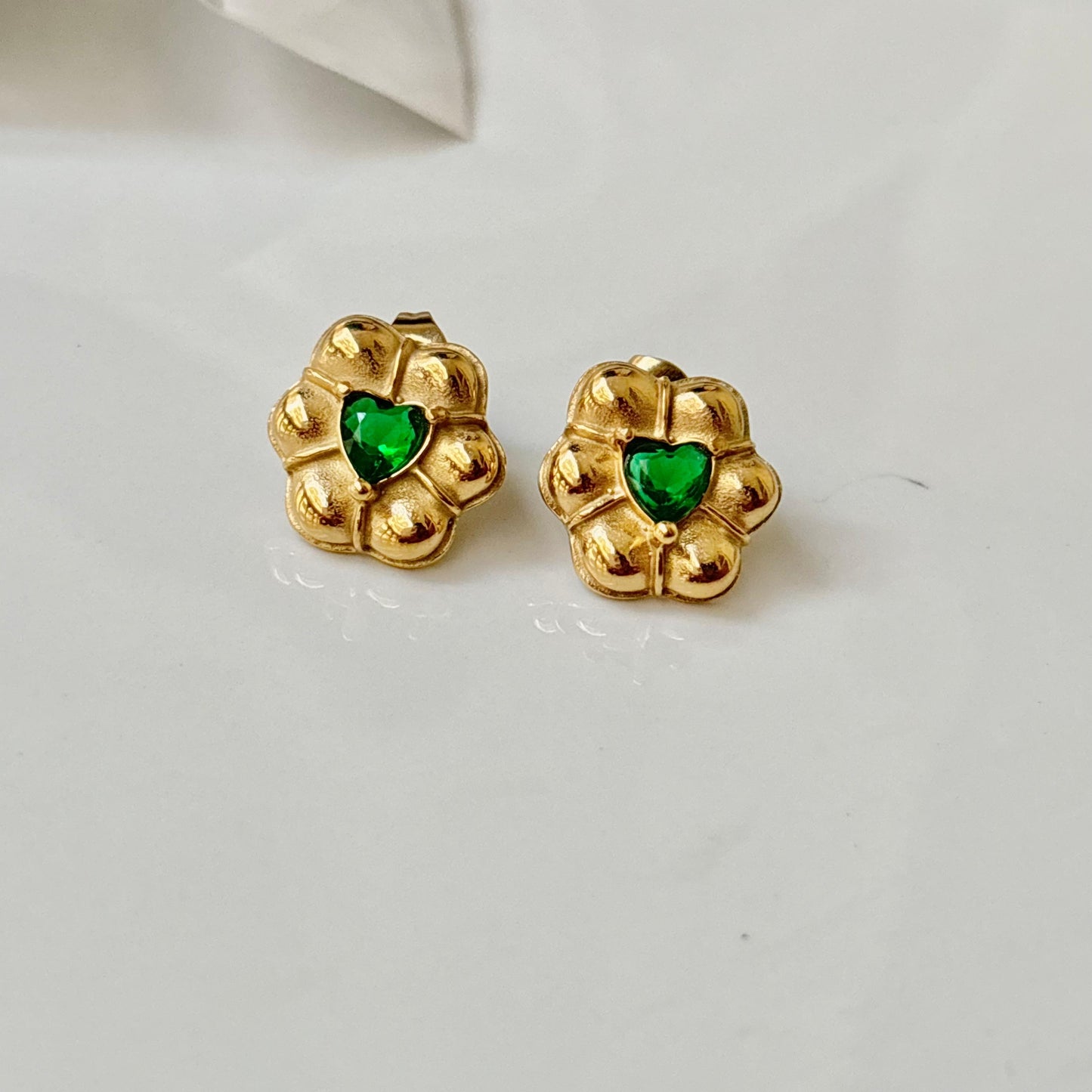 Blossom Emerald Gem Studs -18K