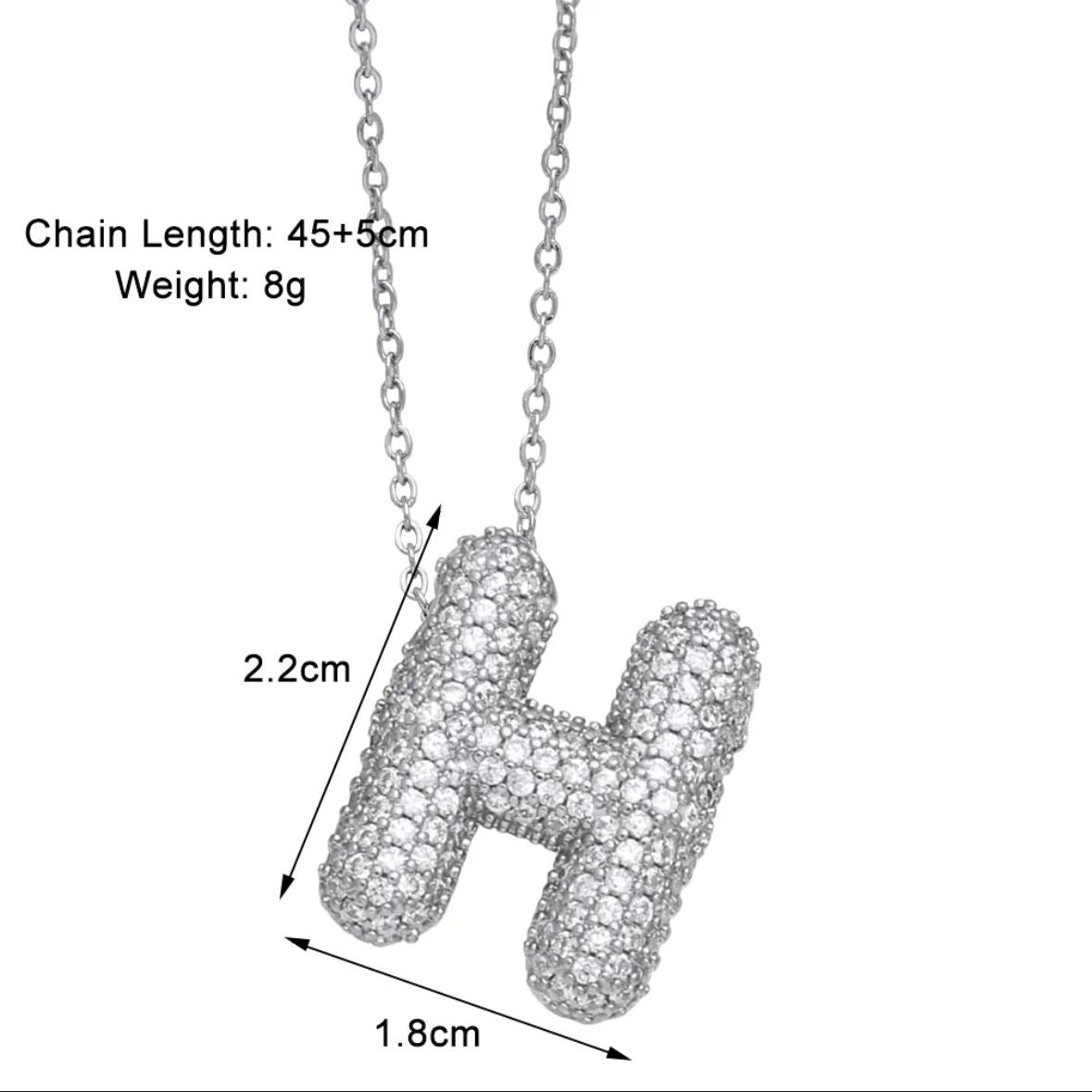Paved Puffy Initial Necklace -Silver