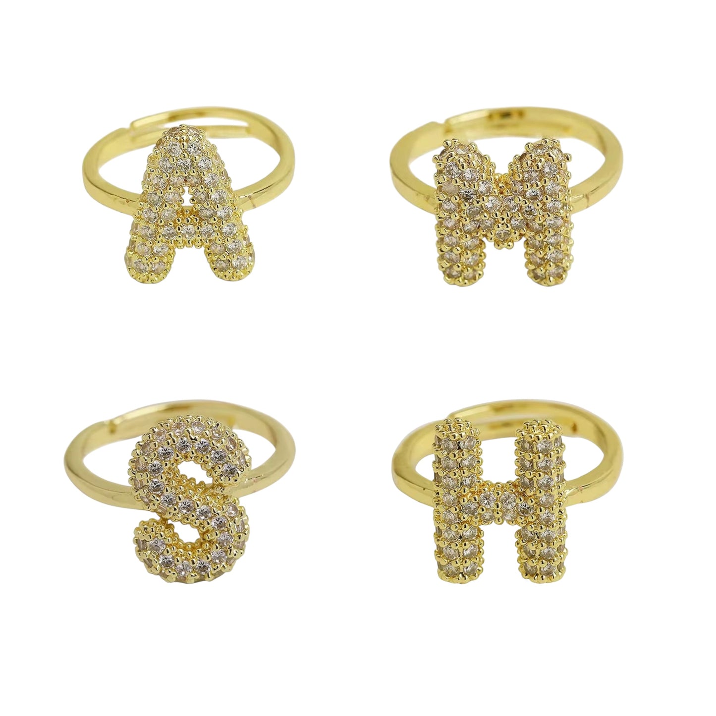 Paved Puffy Initial Rings