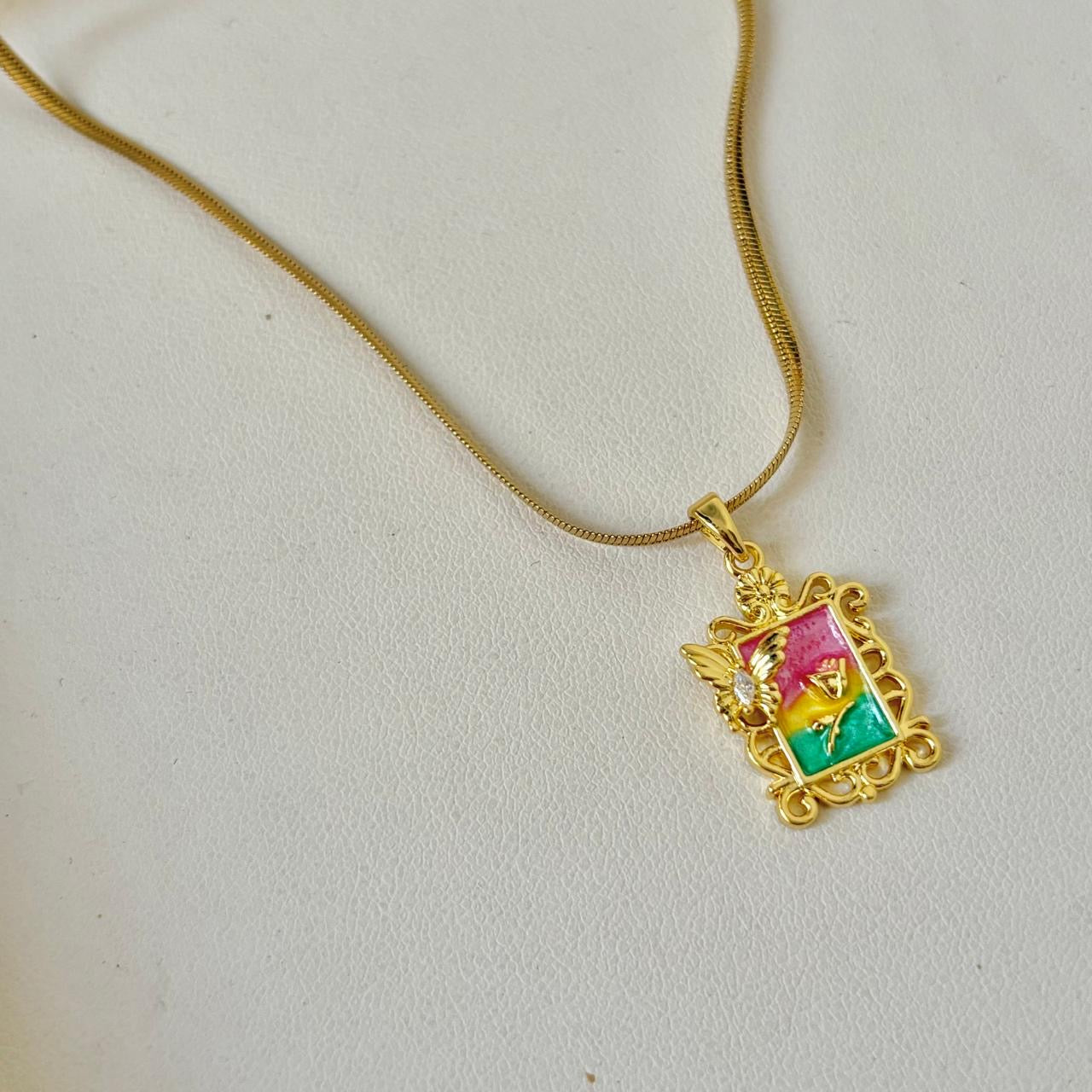 Renaissance Zircon Necklace -18K |  Hand Painted