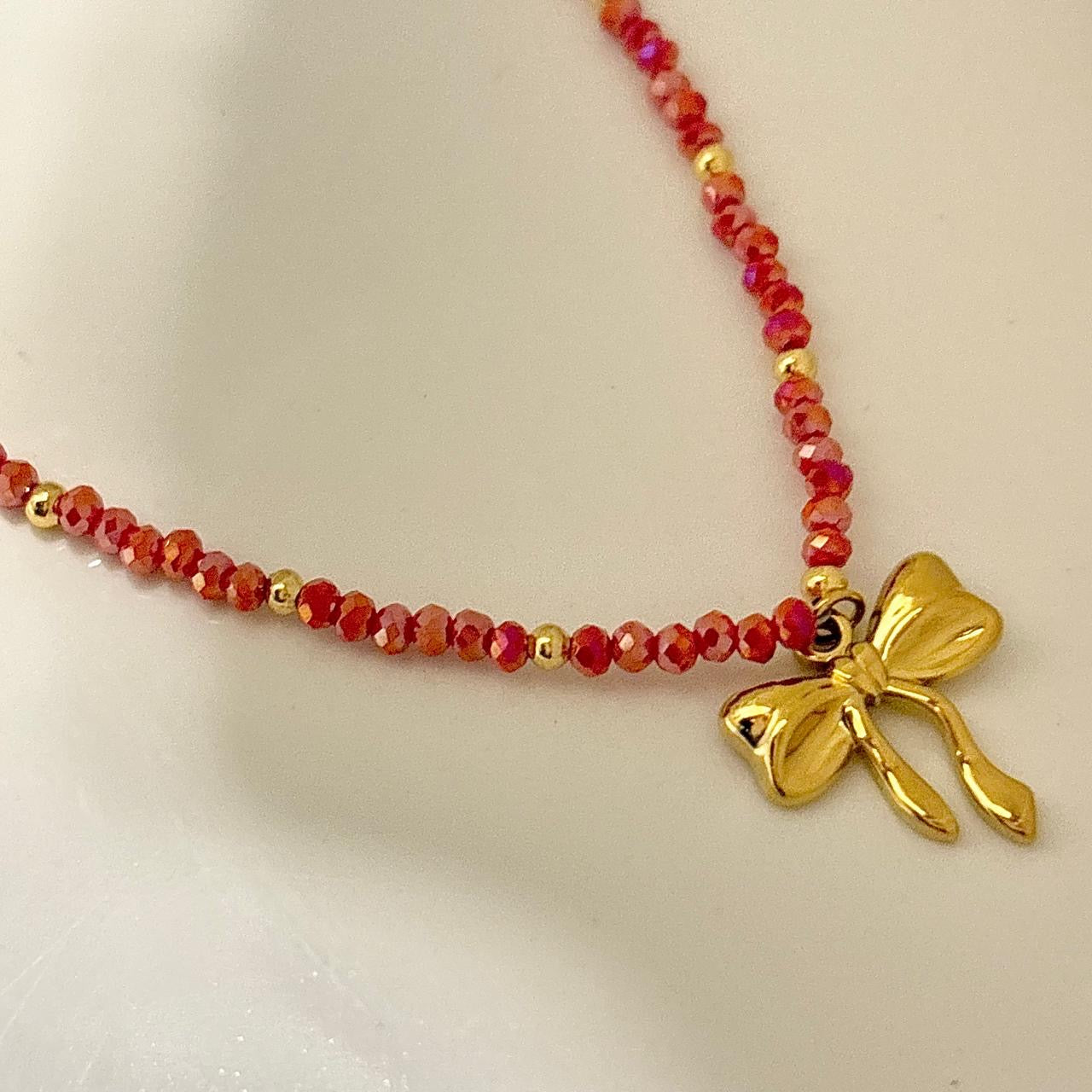 Crystal Beaded Bow Necklace