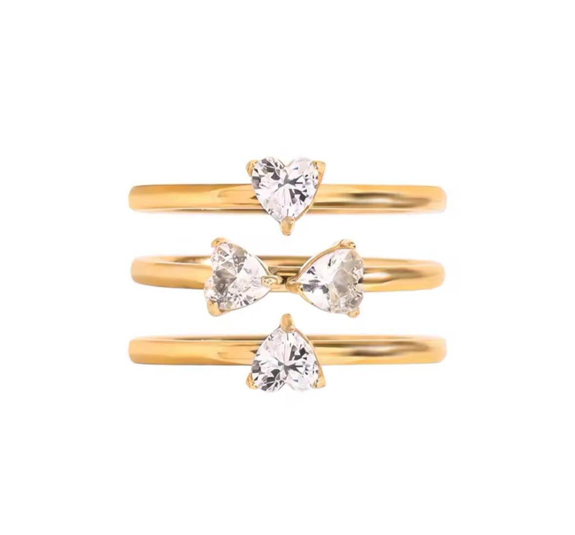 Hearty-Bow Diamond Crystal Ringset -18K
