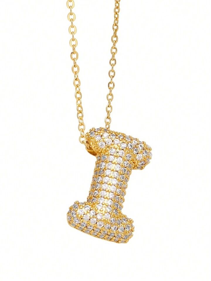 Paved Puffy Initial Necklace -18K