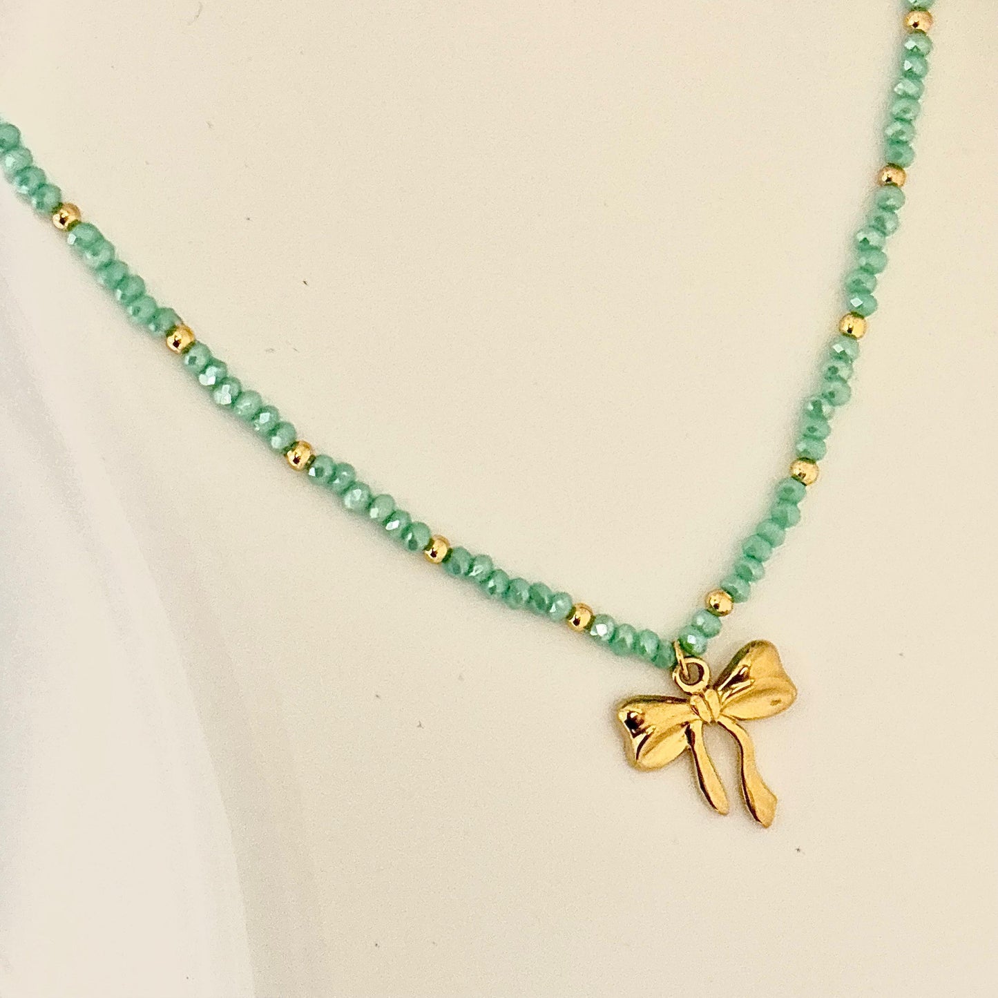 Crystal Beaded Bow Necklace