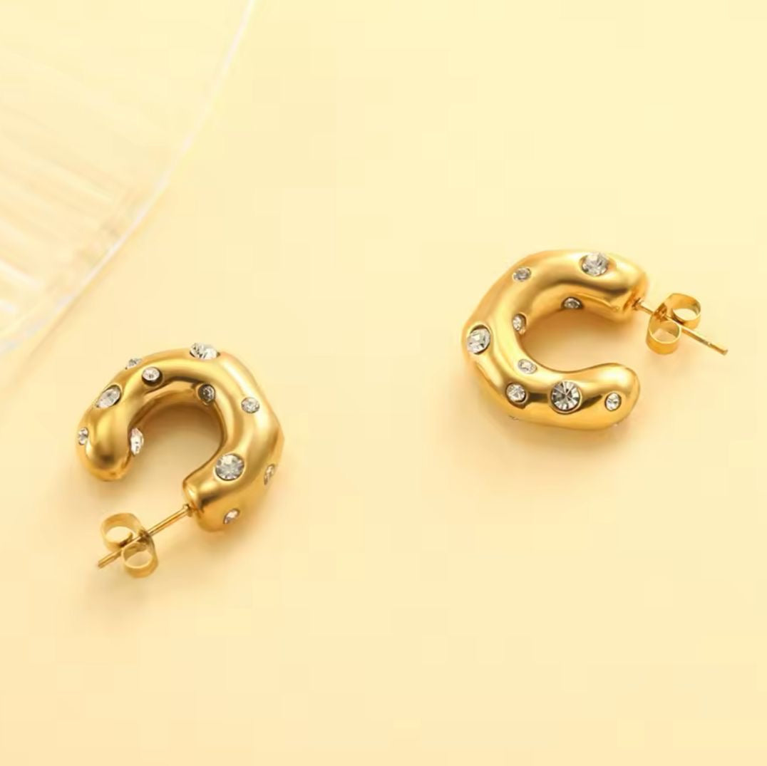 CZ Hammered Luxe Hoops -18K