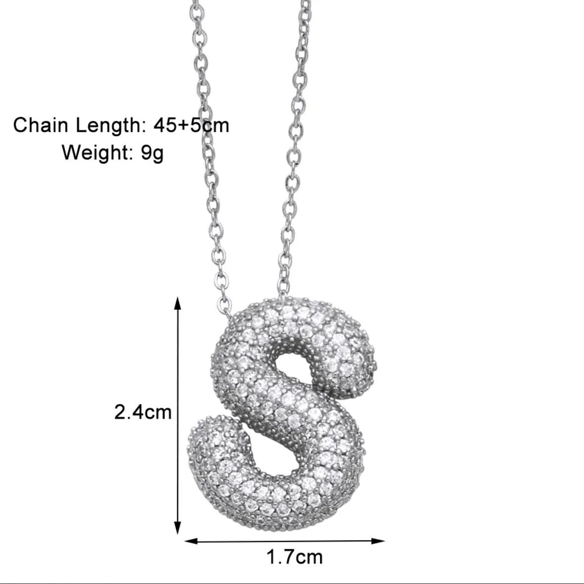 Paved Puffy Initial Necklace -Silver