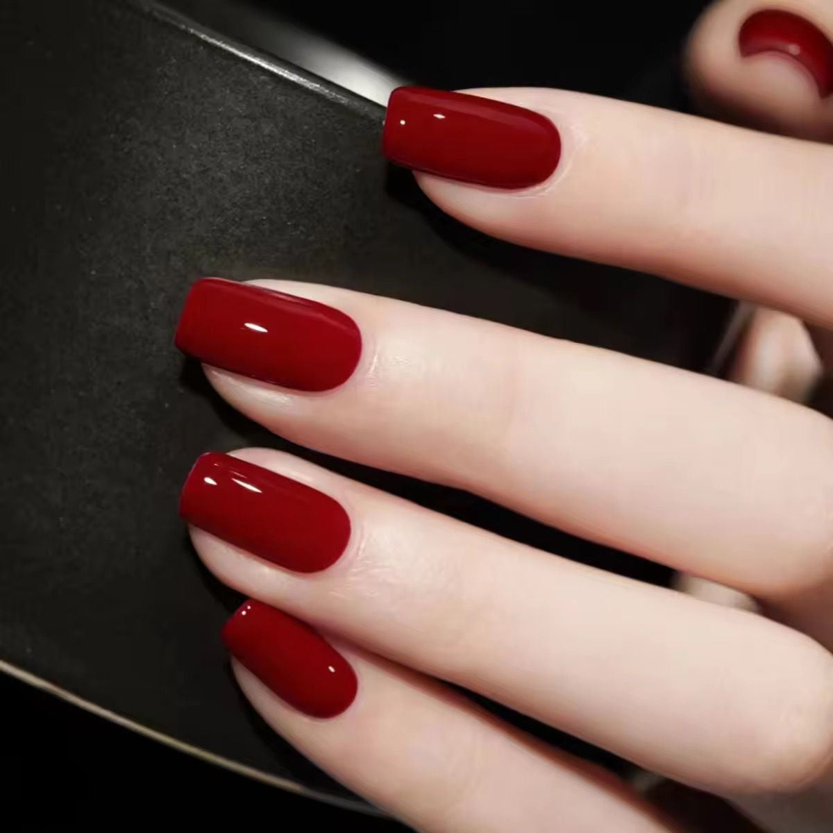 Red Gel Press On Squaroval Nails