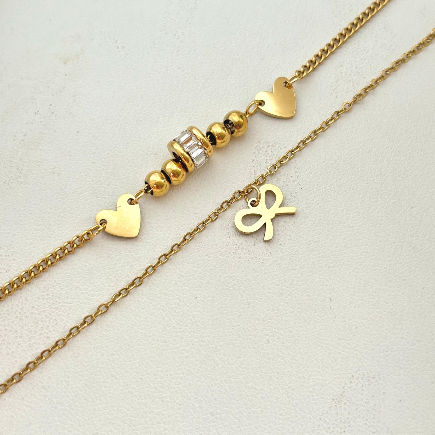 Bow Hearts Layered Anklet