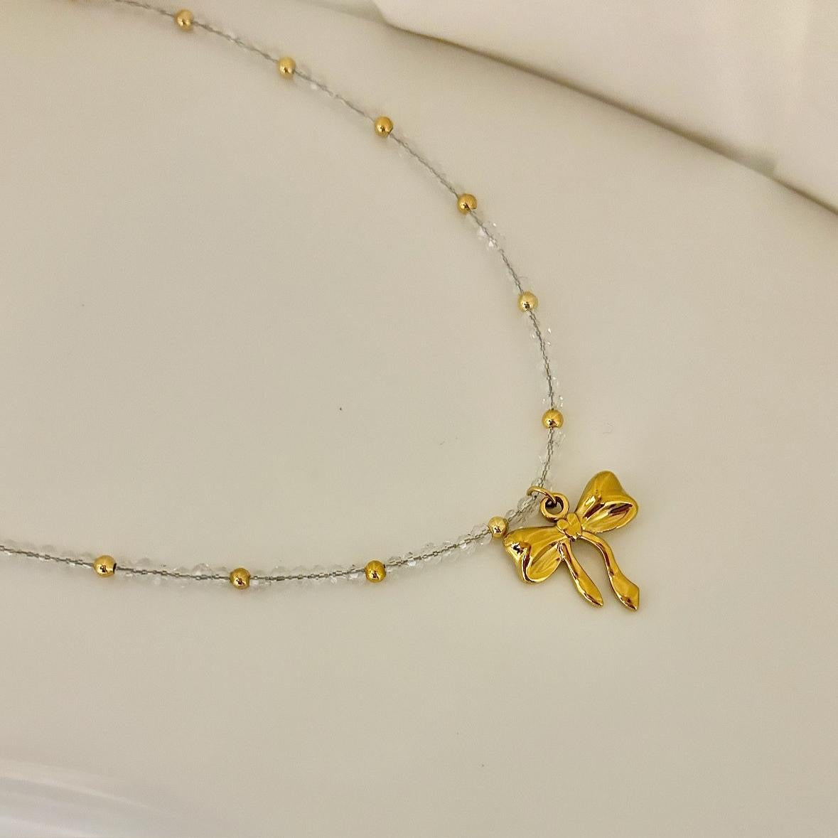 Crystal Beaded Bow Necklace