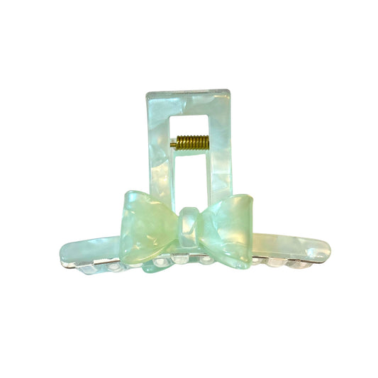 Ivory Pearlescent Bow Claw Clip