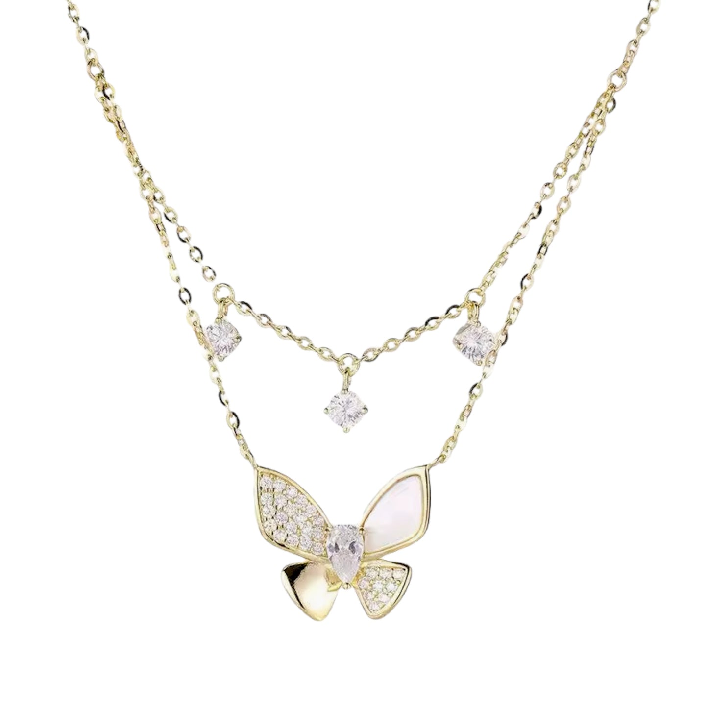 Flutter Layered Cz Charm Glimmer Necklace