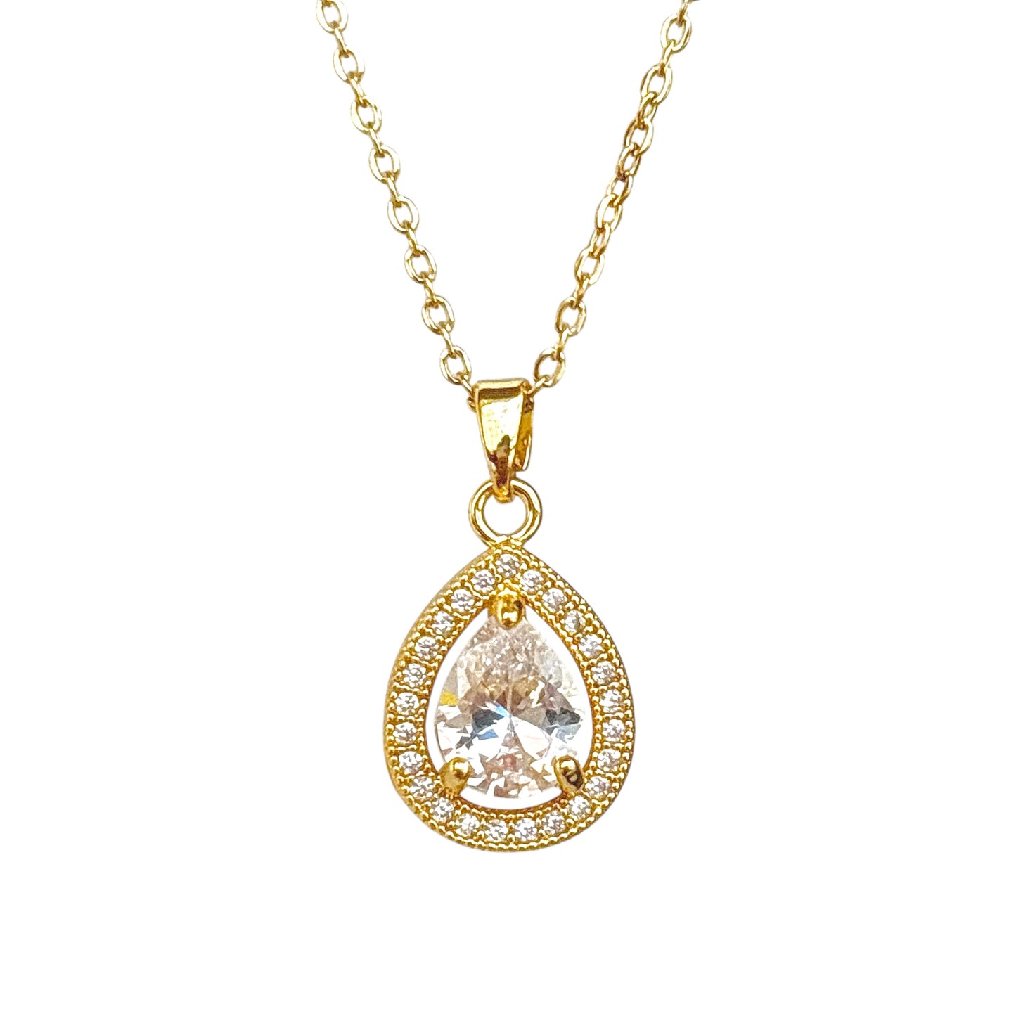 Diamond Teardrop Necklace -18K | 3A Zircon (Paved)