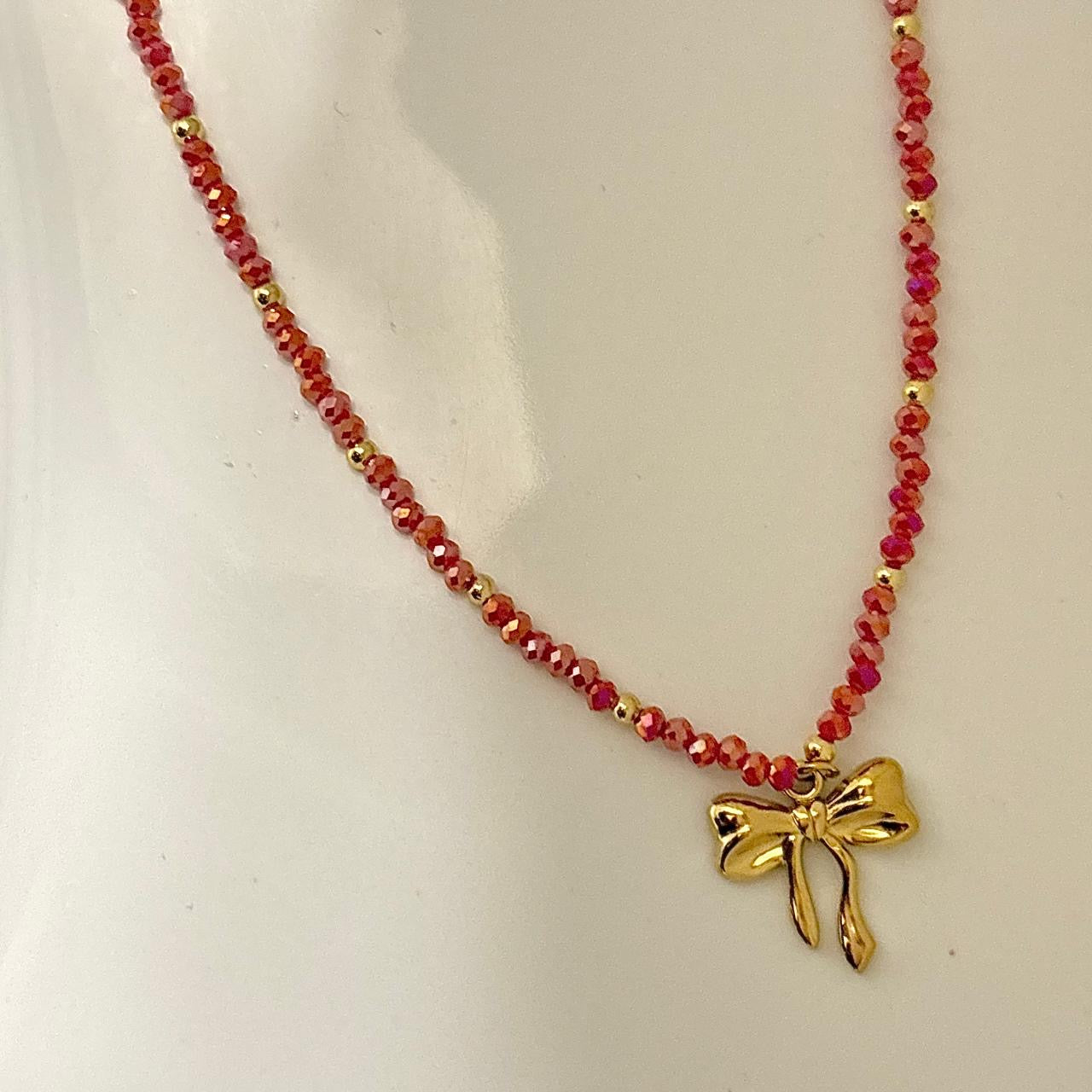 Crystal Beaded Bow Necklace