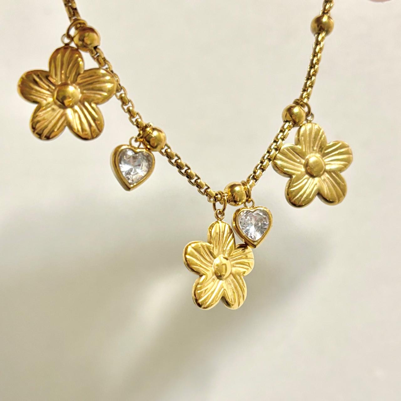 Flora Heart Cz Charm Bracelet