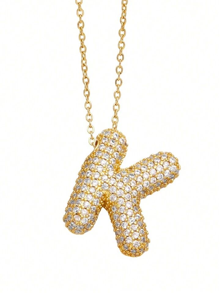 Paved Puffy Initial Necklace -18K