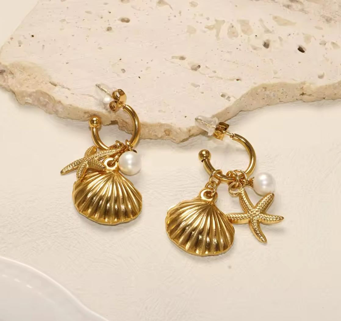 Mermaid’s Treasure Charm Earrings -18K