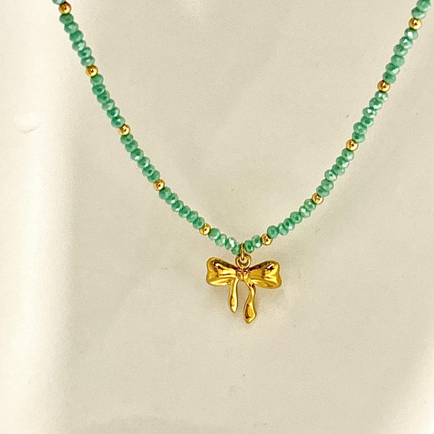 Crystal Beaded Bow Necklace