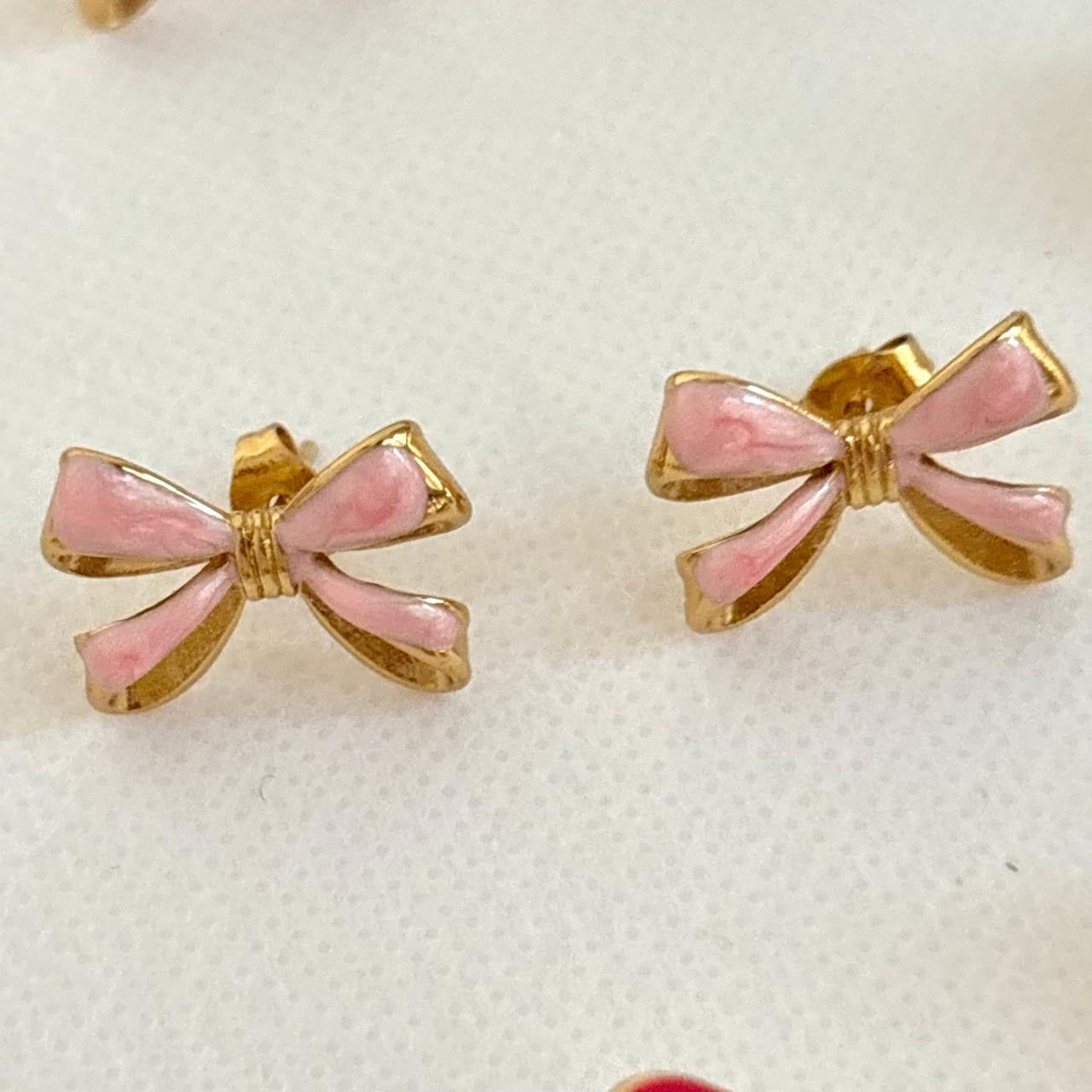 Petite Ribbon Charm Studs -Baby Pink