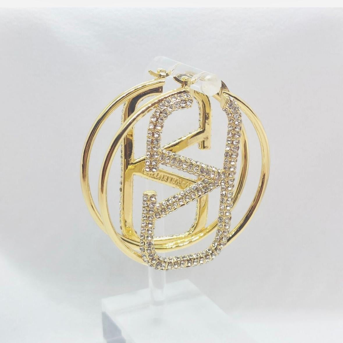 Luxurious V-Swarovski Crystal Signature Large Hoops -22K