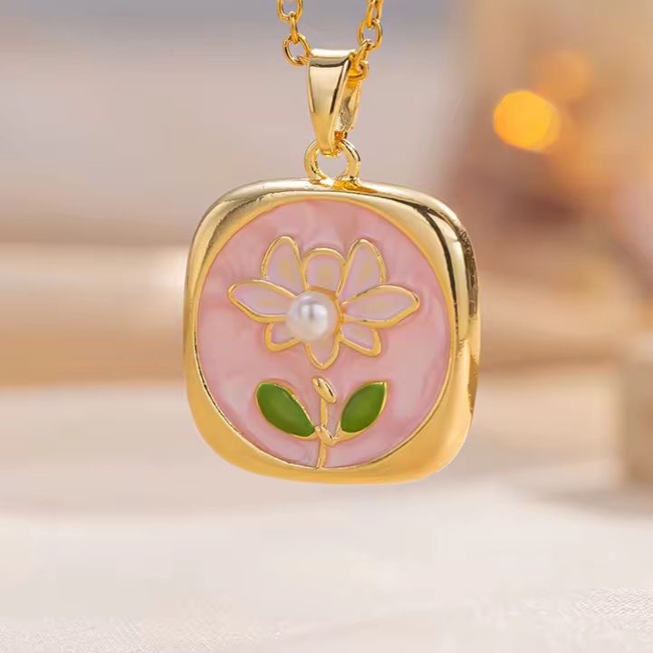 Lotus Necklace -Hand Painted