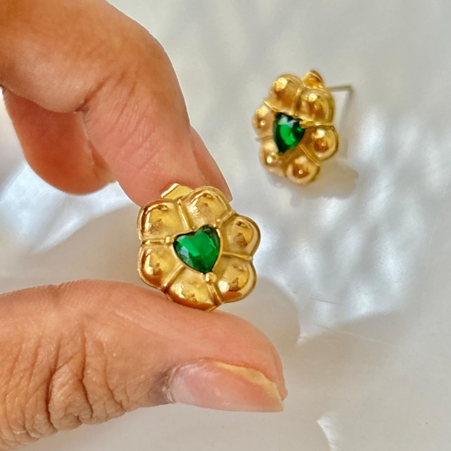 Blossom Emerald Gem Studs -18K