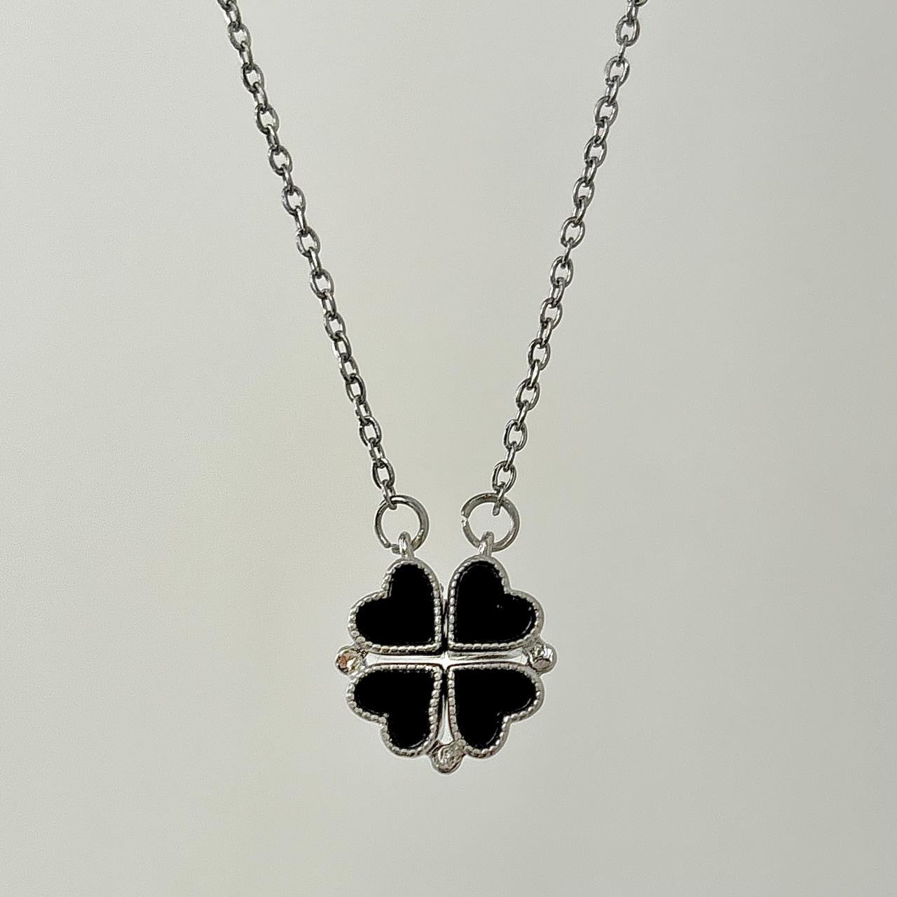 Petite Heart Silver X Black Four Way Necklace - Double Sided X Magnetic