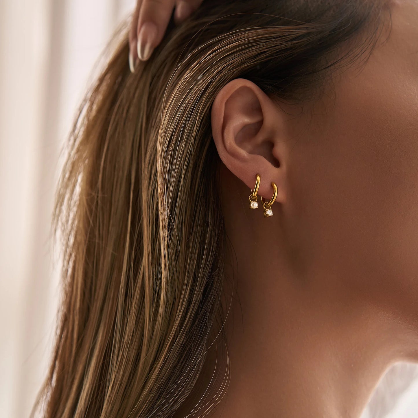 Dainty EveryDay Hoops -Diamond Charm