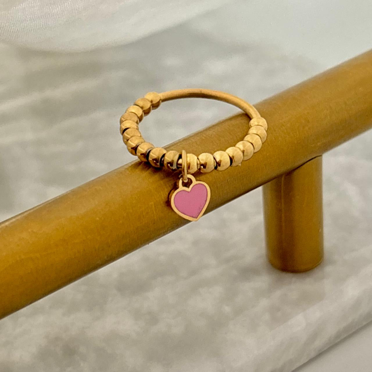 Dainty Heart Charm Ring -Pink X Gold