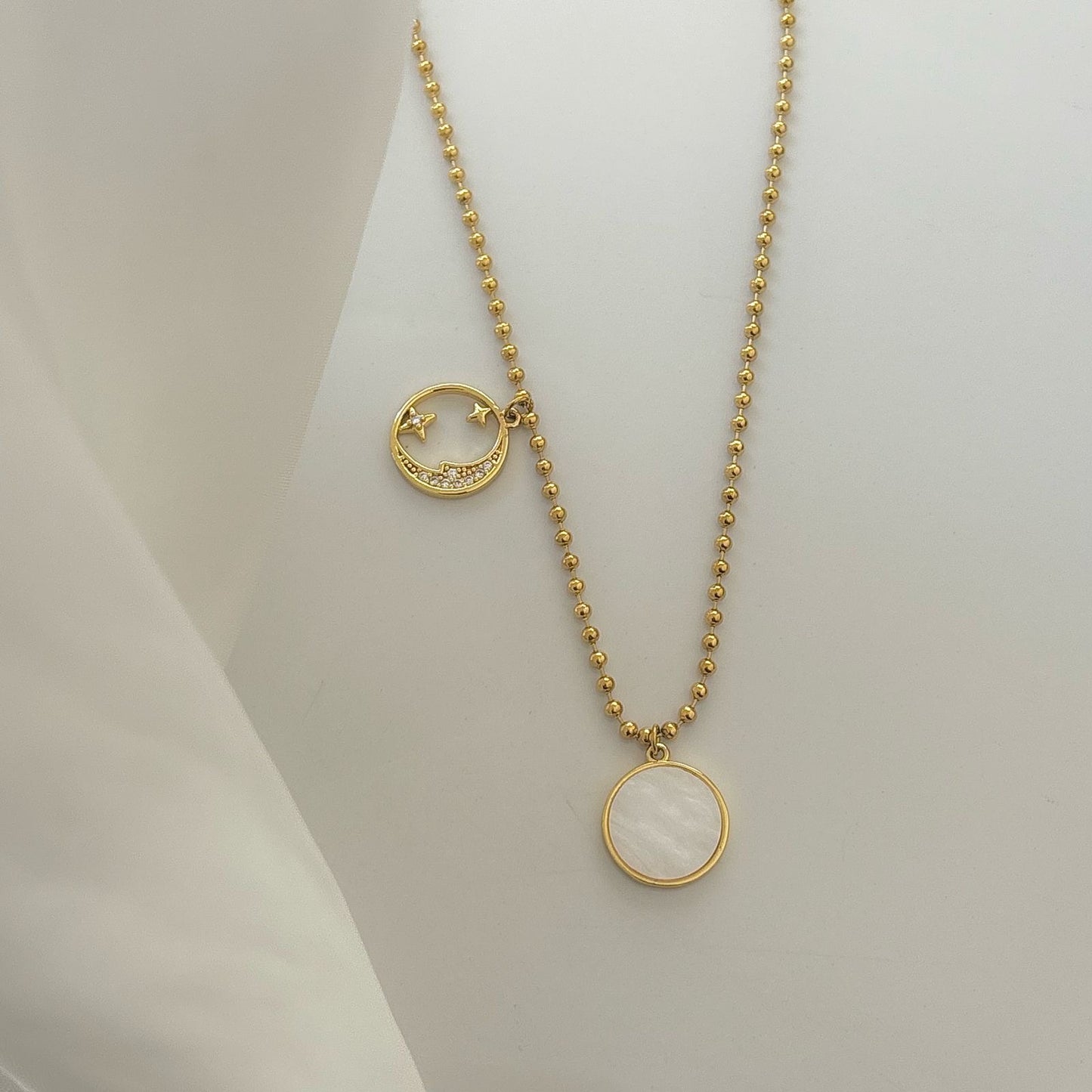 Moon Cz X Shell Necklace -18K