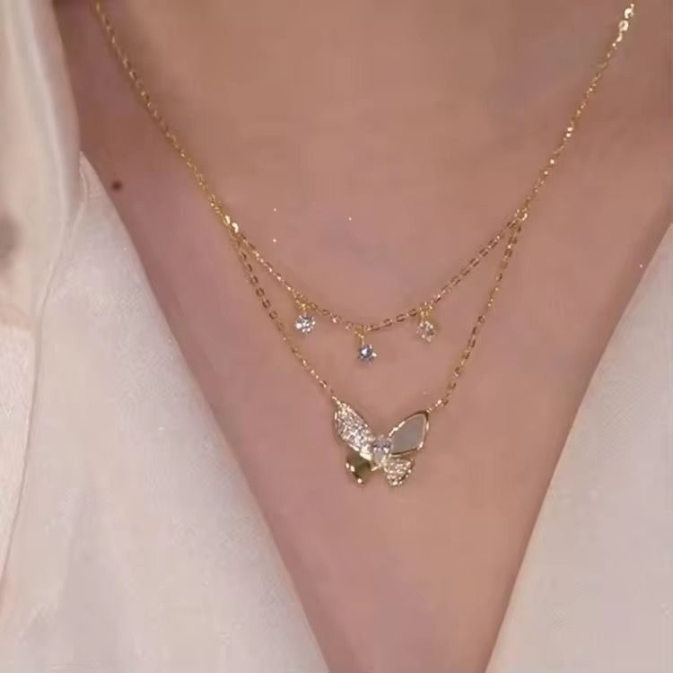 Flutter Layered Cz Charm Glimmer Necklace