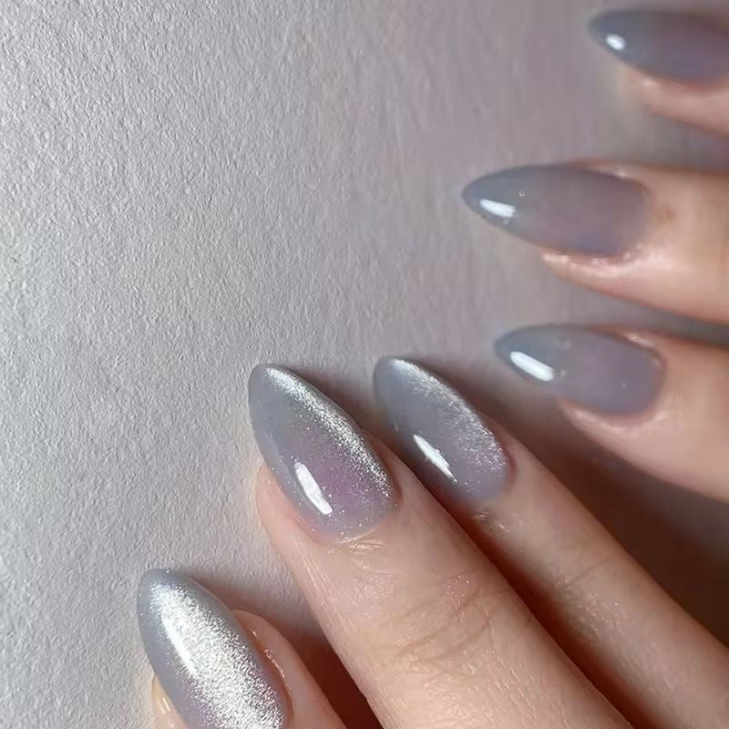 Grey Cat Eye Press On Nails -Almond Shape