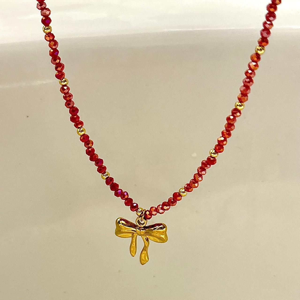 Crystal Beaded Bow Necklace