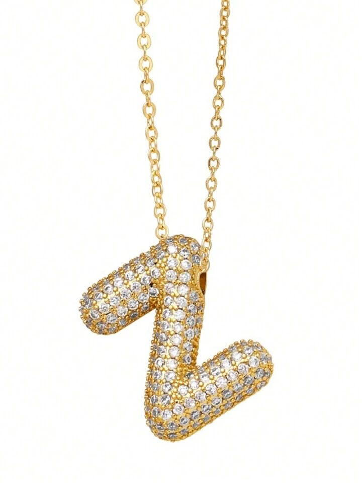 Paved Puffy Initial Necklace -18K